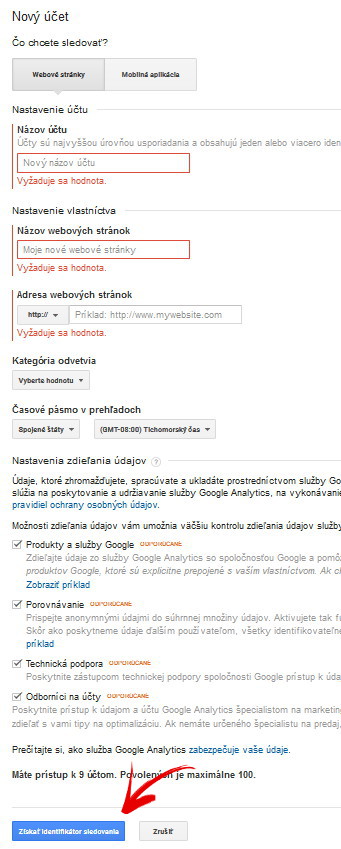 pridanie webu do analytics