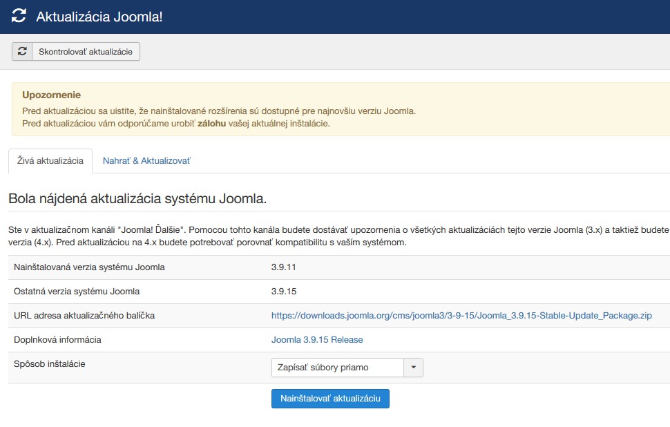 aktualizačná komponenta joomly